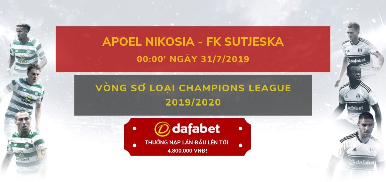 Thông tin trận đấu APOEL Nicosia vs FK Sutjeska Niksic Giải đấu: Vòng sơ loại Champions League 2019/20 Thời gian: 00:00 ngày 31/07 SVĐ: GSP Stadium, Nicosia, Cyprus APOEL Nicosia vs FK Sutjeska Niksic: Đặt cược ở đâu tốt nhất? Dự đoán của nhà cái Dafabet cho kết quả trận đấu này: 1-0 Dafabet có tỷ lệ đặt 1 ăn 7.56 cho tỷ số 1-0! Lưu ý: Tỷ lệ kèo thay đổi theo thời gian, truy cập vào link đặt cược để cập nhật tỷ lệ mới nhất APOEL Nicosia vs FK Sutjeska Niksic - Thành tích đối đầu Thành tích đối đầu của APOEL Nicosia vs FK Sutjeska Niksic 24/07/2019: FK Sutjeska Niksic 0-1 APOEL Nicosia APOEL Nicosia vs FK Sutjeska Niksic - Phong độ gần đây Phong độ 5 trận gần nhất của APOEL Nicosia Sau 5 trận đấu gần nhất tính trên mọi đấu trường, APOEL Nicosia thắng 2, thua 3 Phong độ 5 trận gần nhất của FK Sutjeska Niksic Sau 5 trận đấu gần nhất tính trên mọi đấu trường, FK Sutjeska Niksic thắng 2, hòa 1, thua 2 Đội hình dự kiến APOEL Nicosia Thủ môn: Belec Hậu vệ: Vouros, Ioannou, Lafrance, Mihajlovic Tiền vệ: Gentsoglou, Souza, Jakolis, Al-Taamari Tiền đạo: Hallenius, De Vincenti FK Sutjeska Niksic Thủ môn: Giljen Hậu vệ: Ciger, Nedic, Sofrance, Bulatovic Tiền vệ: Erakovic, Jankovic, Kojasevic, Cetkovic Tiền đạo: Vucic, Markovic Nhận định kết quả trận đấu Với lợi thế không nhỏ ở trận lượt đi (thắng 1-0 trên sân của Sutjeska) APOEL Nicosia không có gì phải vội vàng ở trận đấu này. Bởi đơn giản một kết quả hòa cũng giúp họ đi tiếp. Đó là câu chuyện trên lý thuyết. Còn với thực lực của APOEL Nicosia, họ có thể giành một chiến thắng tiếp theo trên sân nhà. Thế nhưng khả năng thắng với cách biệt hơn 2 bàn thì không dễ chút nào. Nhà cái đưa ra tỷ lệ chấp ở mức khá cao dành cho đội chủ nhà. Trong khi đó, Sutjeska vẫn chưa hết cơ hội và việc họ kháng cự là điều rất dễ xảy ra. Nên biết rằng 2 trận đấu trước đó, Sutjeska không hề được đánh giá cao song đã cầm hòa Slovan Bratislava và thắng trên chấm luân lưu. Có thể thấy rằng đánh giá thấp Sutjeska là điều hoàn toàn sai lầm. Họ là đội bóng yếu song tỷ lệ châu Á lại đang biến họ thành kẻ mạnh ở trận này.