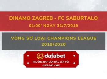 Dinamo Zagreb vs Saburtalo (Vòng sơ loại Champions League 2019/2020): Nhà cái Dafabet ngày 31/7